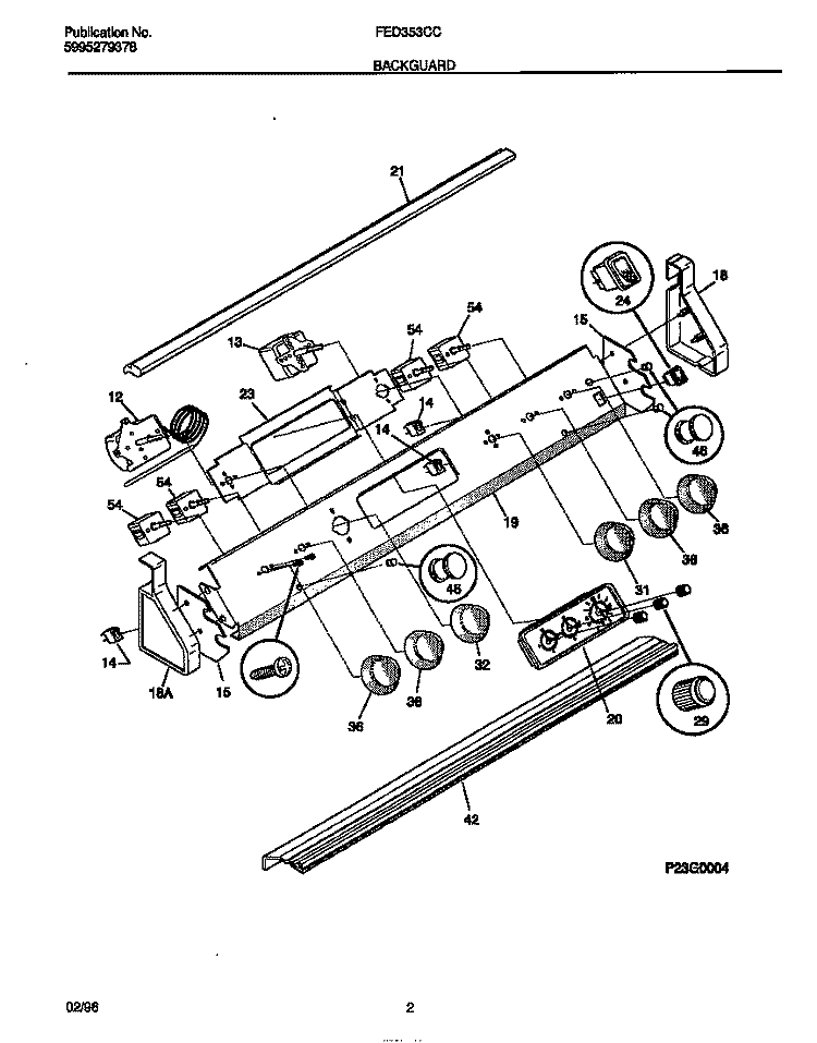 BACKGUARD Diagram and Parts List for FED353CCWD  Frigidaire Range