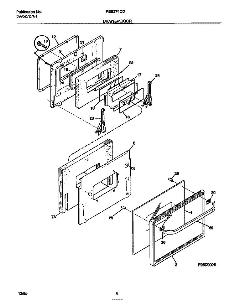 DRAWER / DOOR Diagram and Parts List for FEB374CCS1  Frigidaire Wall Oven