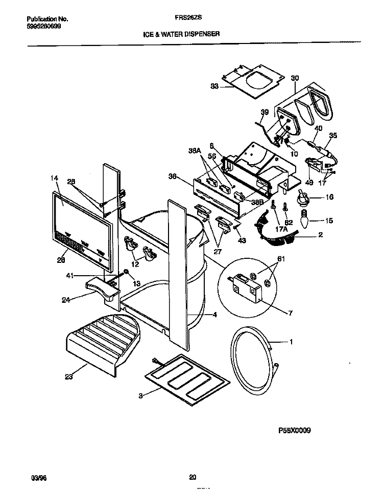 ICE & WATER DISPENSER Diagram and Parts List for FRS26ZSEB0  Frigidaire Refrigerator