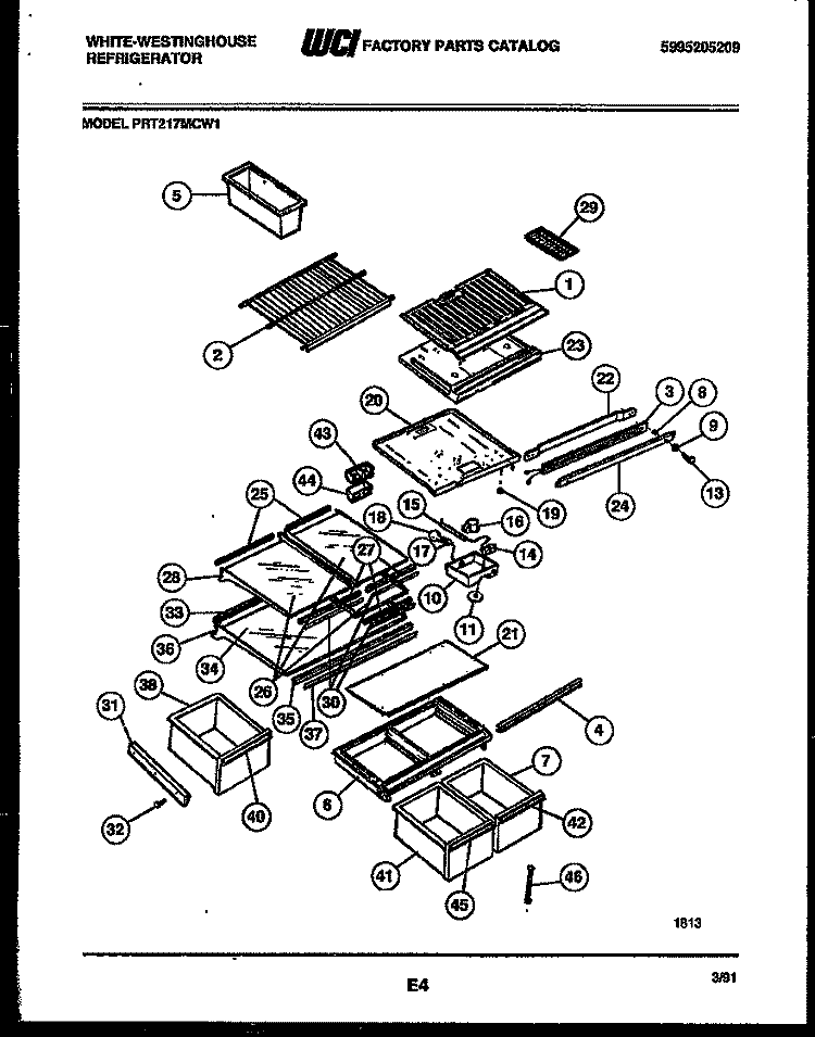 SHELVES AND SUPPORTS Diagram and Parts List for PRT217MCF1  Frigidaire Refrigerator