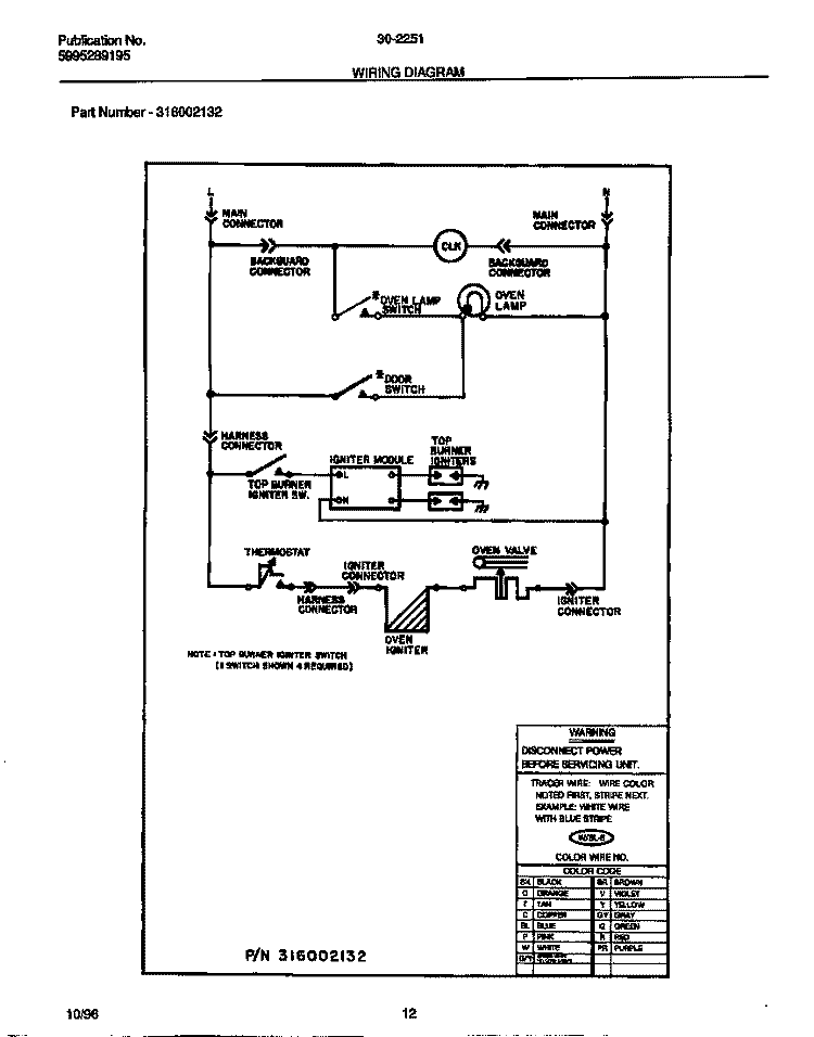 WIRING DIAGRAM Diagram and Parts List for 30-2251-23-11  Tappan Range