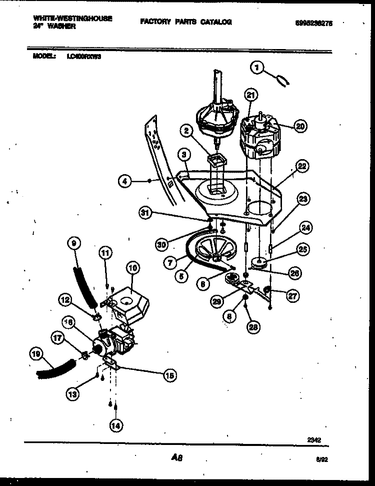 MOTOR AND IDLER ARM CLUTCH Diagram and Parts List for LC400RXD3  Frigidaire Washer
