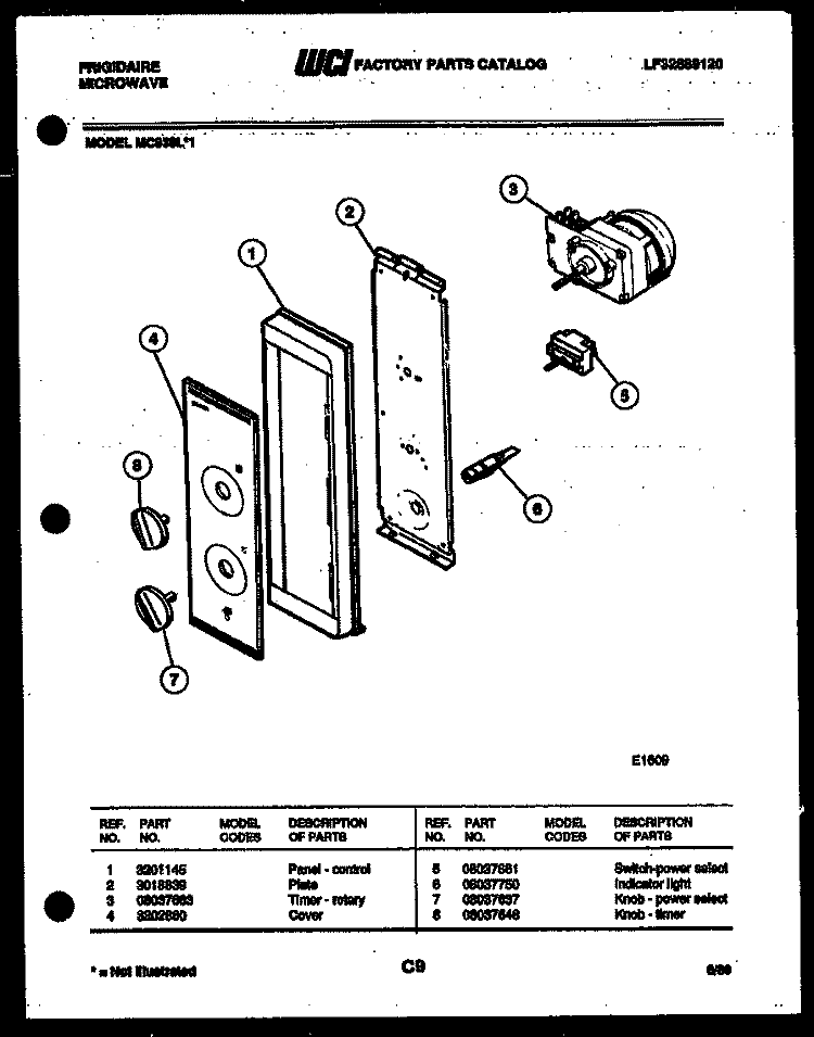 CONTROL PANEL Diagram and Parts List for MC830L1  Frigidaire Microwave