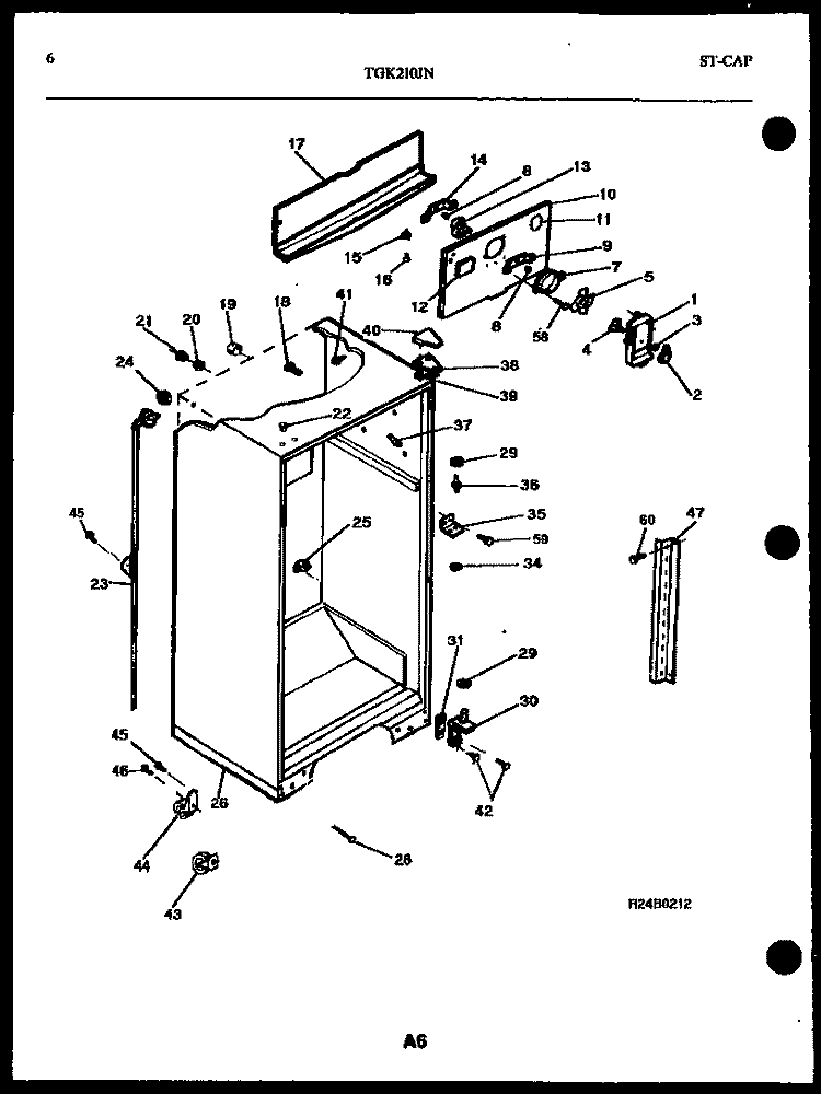 CABINET PARTS Diagram and Parts List for TGK210JN0D  Kelvinator Refrigerator
