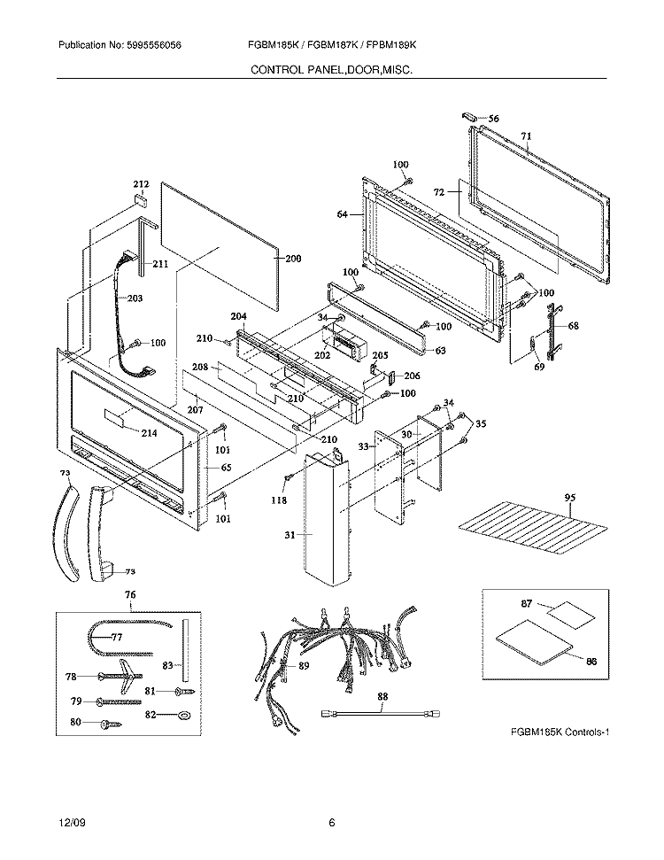 CONTROL PANEL,DOOR,MISC. Diagram and Parts List for FGBM185KWB  Frigidaire Microwave