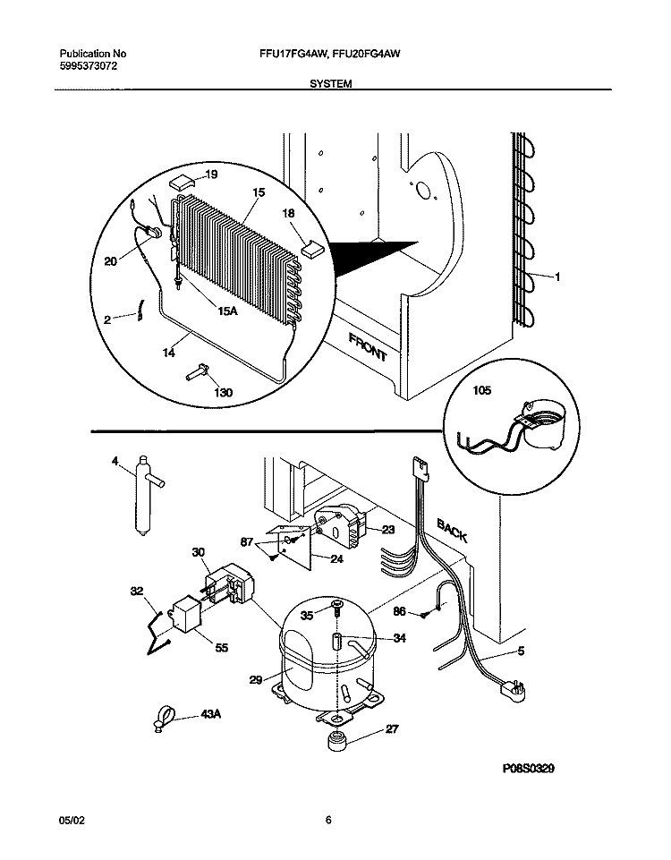 SYSTEM Diagram and Parts List for FFU20FG4AW2  Frigidaire Freezer
