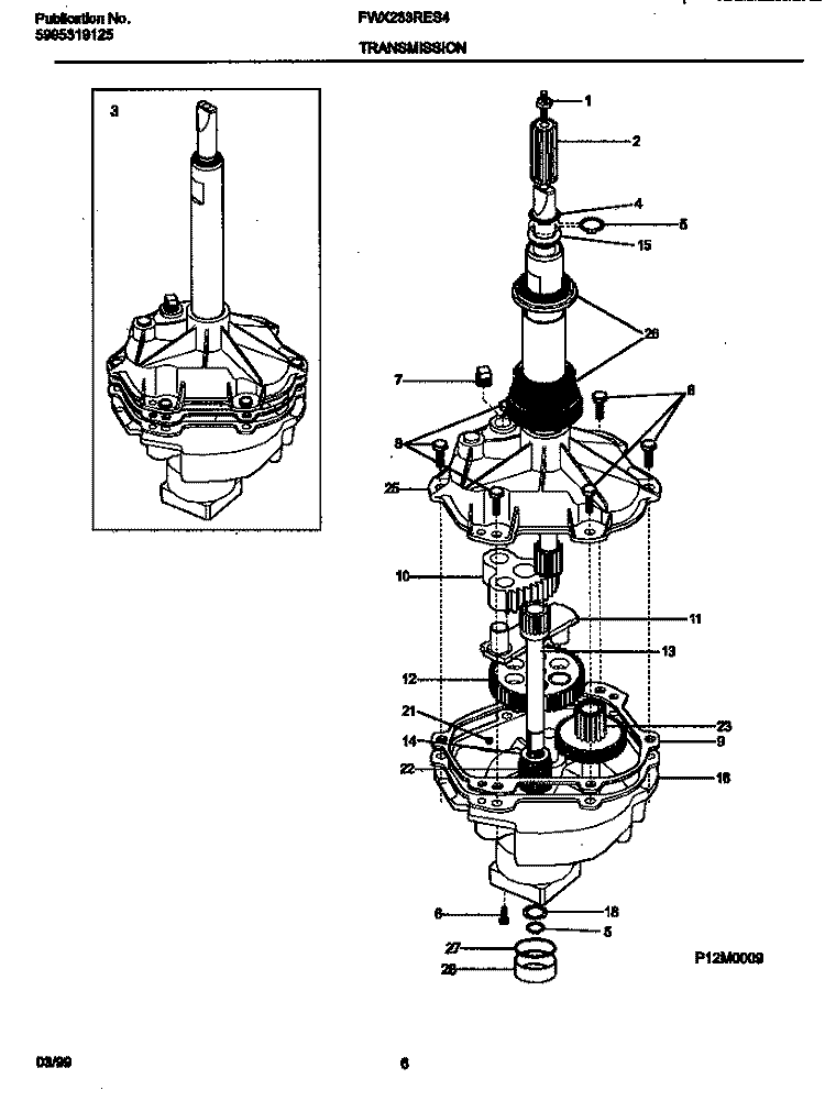 TRANSMISSION Diagram and Parts List for FWX233RES4  Frigidaire Washer