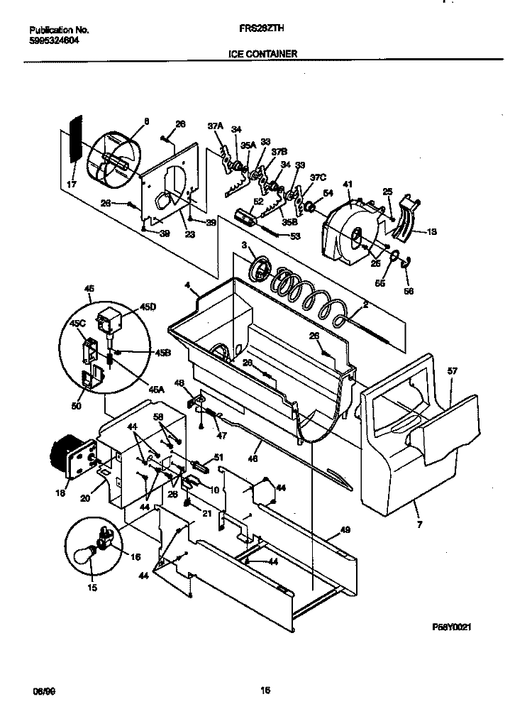 ICE CONTAINER Diagram and Parts List for FRS26ZTHB0  Frigidaire Refrigerator