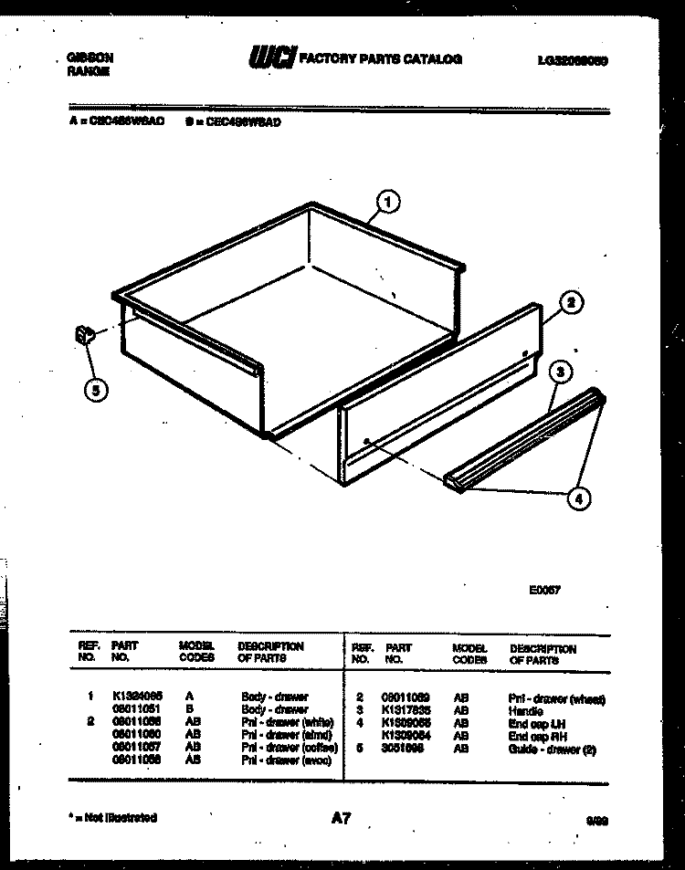 DRAWER PARTS Diagram and Parts List for CEC4S6WSAD  Gibson Range