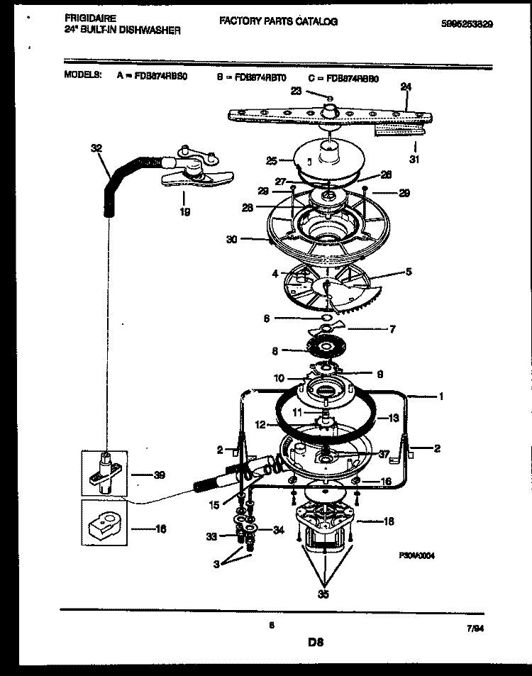 MOTOR PUMP PARTS Diagram and Parts List for FDB874RBT0  Frigidaire Dishwasher