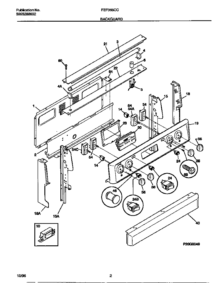 BACKGUARD Diagram and Parts List for FEF368CCSE  Frigidaire Range