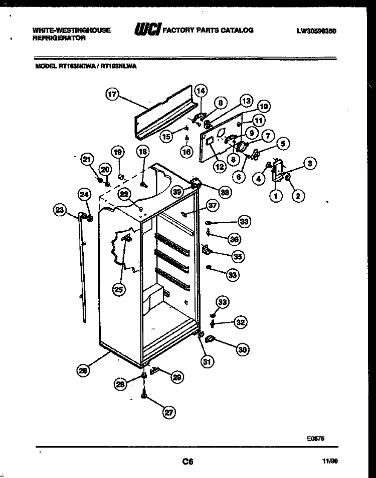CABINET PARTS Diagram and Parts List for RT163NLDA  Frigidaire Refrigerator