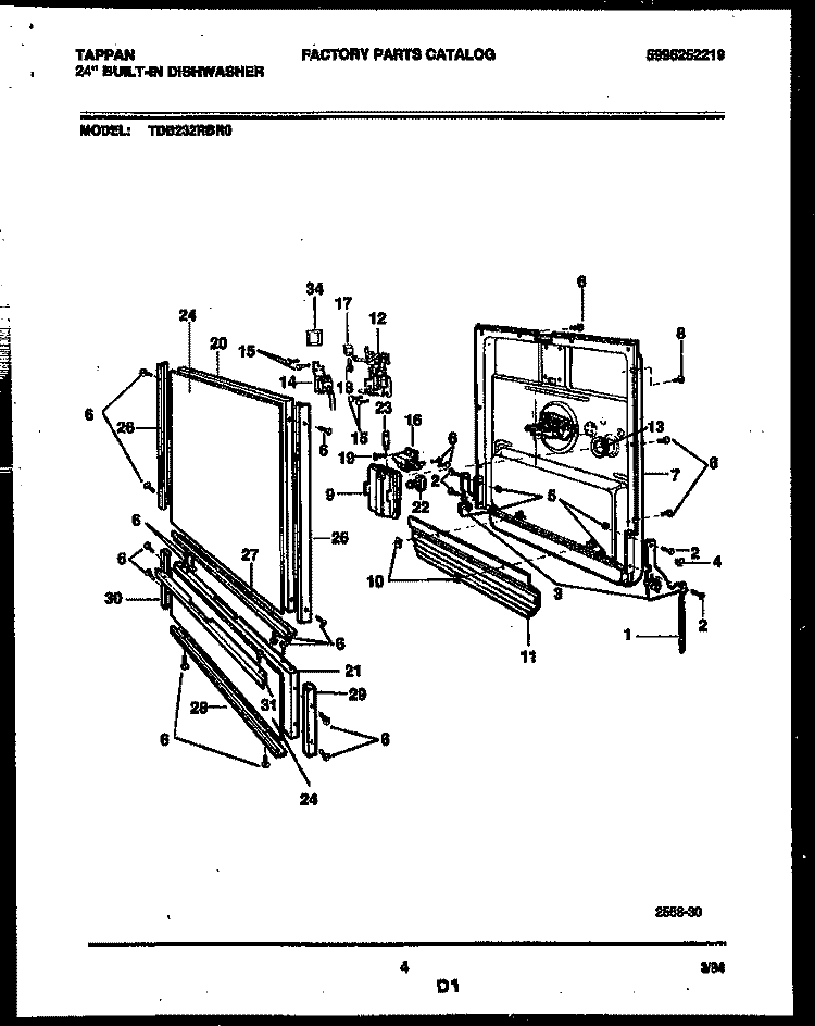DOOR PARTS Diagram and Parts List for TDB232RBR0  Tappan Dishwasher