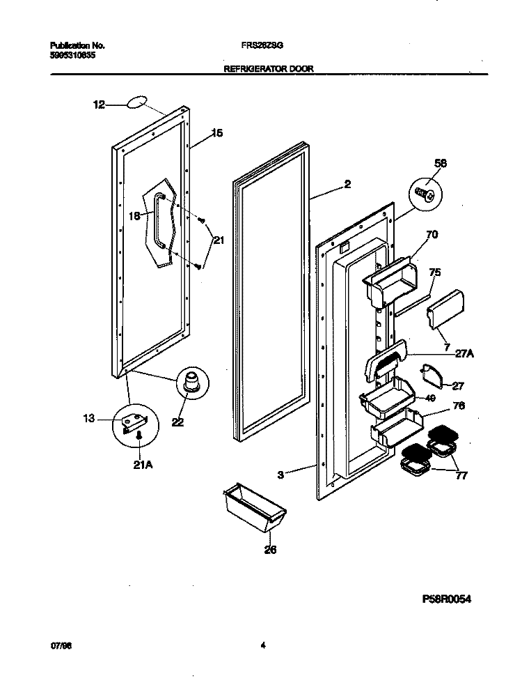 REFRIGERATOR DOOR Diagram and Parts List for FRS26ZSGB0  Frigidaire Refrigerator