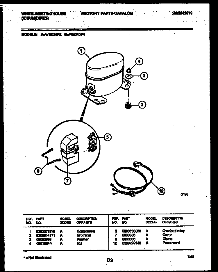 COMPRESSOR PARTS Diagram and Parts List for WED25P2  Frigidaire Dehumidifier