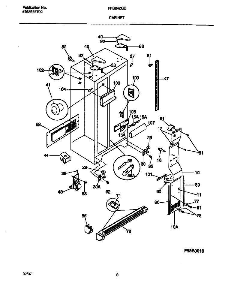 CABINET Diagram and Parts List for FRS24ZGEW2  Frigidaire Refrigerator