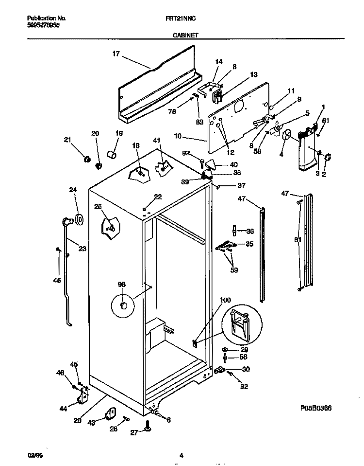 CABINET Diagram and Parts List for FRT21NNCW2  Frigidaire Refrigerator