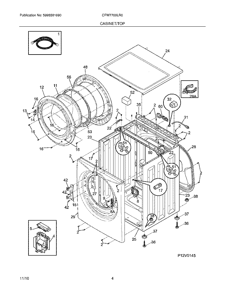 CABINET/TOP Diagram and Parts List for CFW7700LR0  Crosley Washer