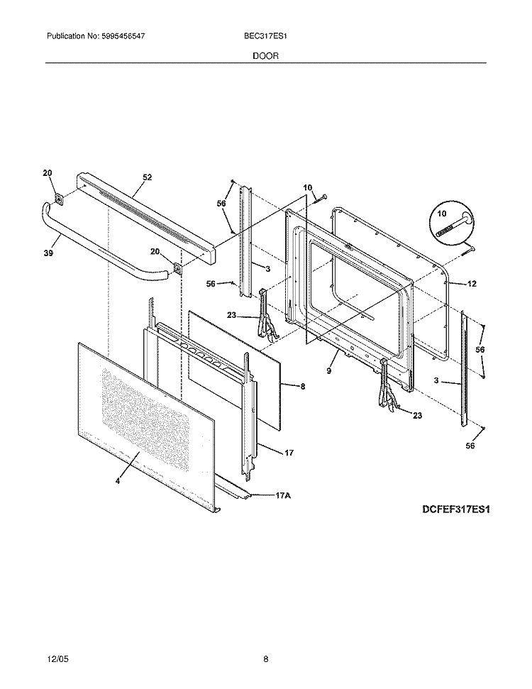 DOOR Diagram and Parts List for BEC317ES1  Crosley Range