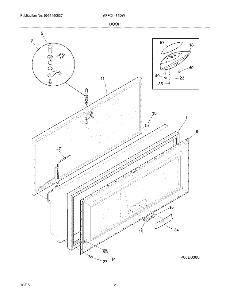 DOOR Diagram and Parts List for AFFC1466DW1  Frigidaire Freezer