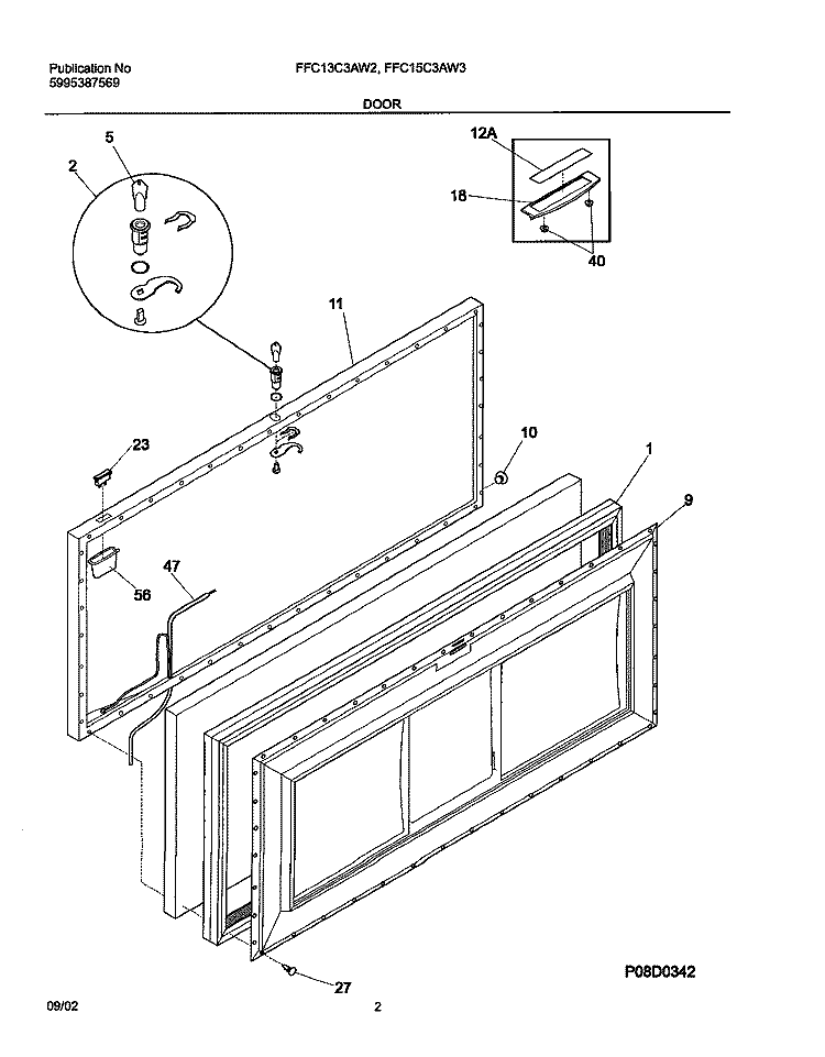 DOOR Diagram and Parts List for FFC15C3AW3  Frigidaire Freezer
