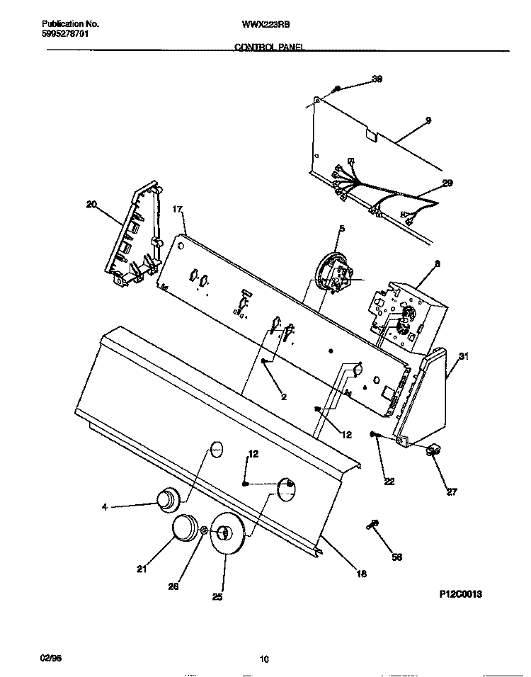 CONTROL PANEL Diagram and Parts List for WWX223RBW3  Frigidaire Washer
