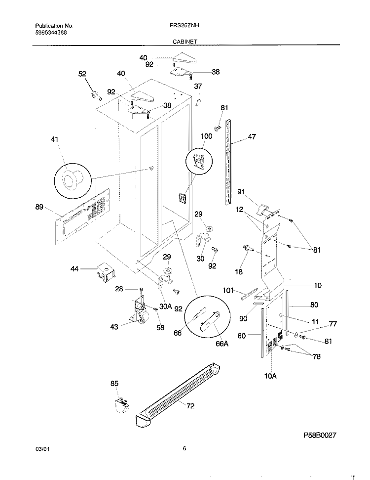 CABINET Diagram and Parts List for FRS26ZNHW2  Frigidaire Refrigerator