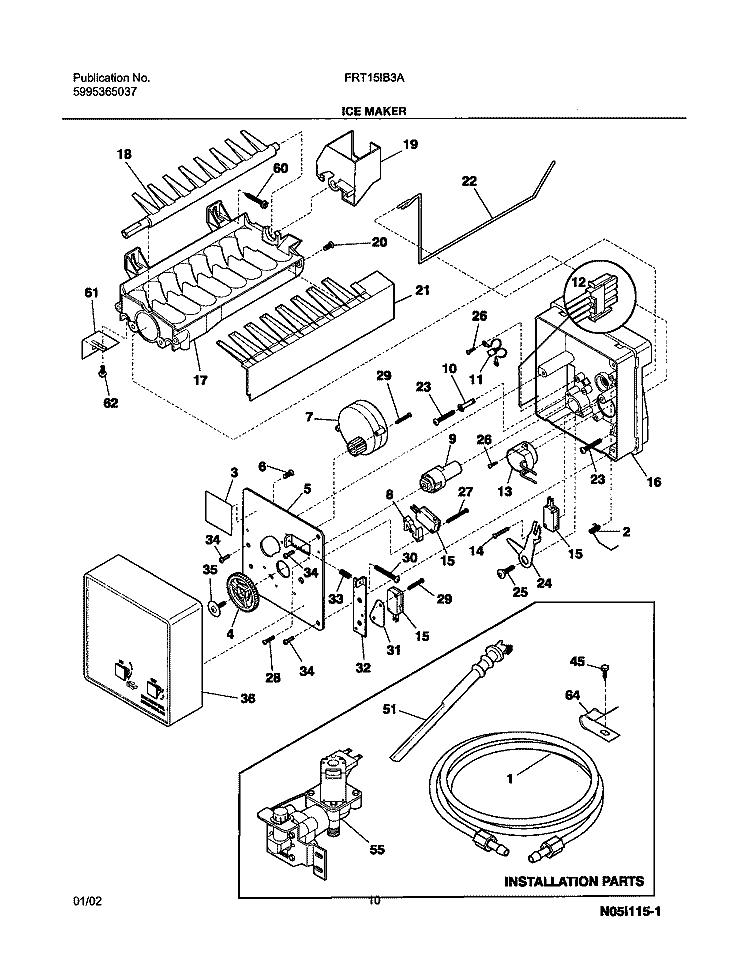 ICE MAKER Diagram and Parts List for FRT15IB3AW1  Frigidaire Refrigerator