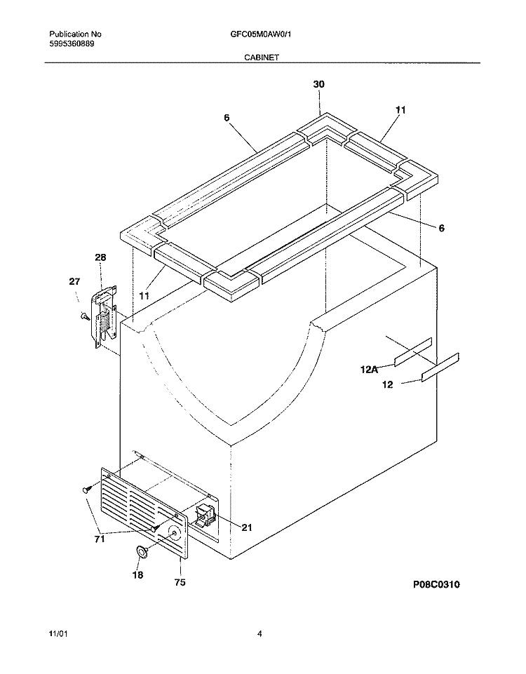 CABINET Diagram and Parts List for GFC05M0AW1  Gibson Freezer