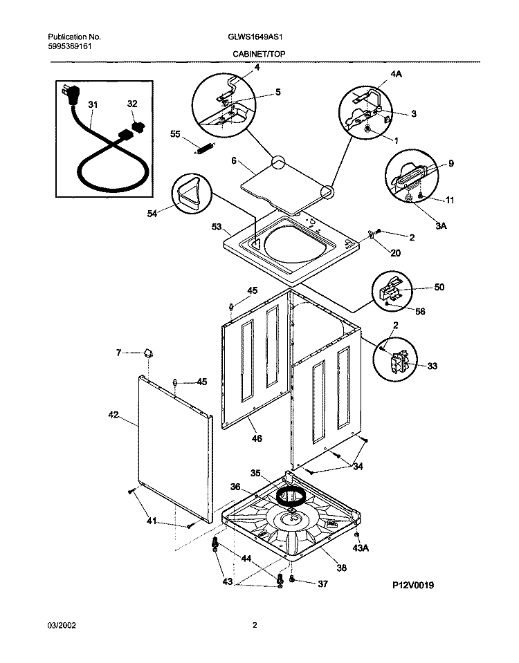 WSHR CAB, TOP Diagram and Parts List for GLWS1649AS1  Frigidaire Washer