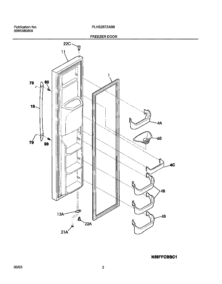 FREEZER DOOR Diagram and Parts List for PLHS267ZAB6  Frigidaire Refrigerator