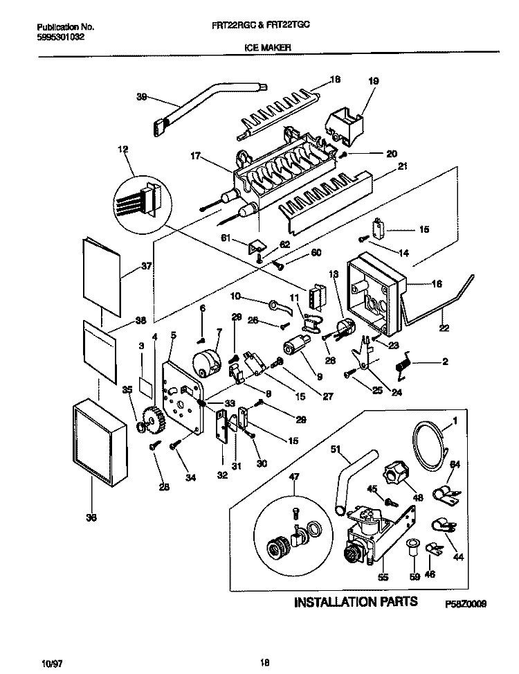 ICE MAKER Diagram and Parts List for FRT22RGCB6  Frigidaire Refrigerator