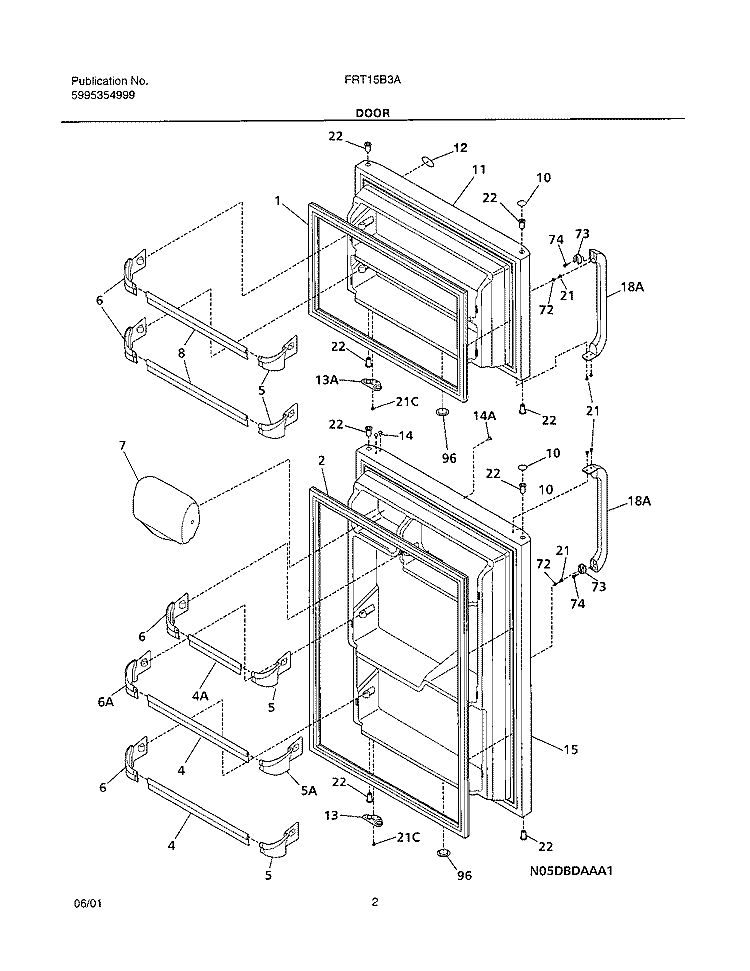 DOOR Diagram and Parts List for FRT15B3AQ1  Frigidaire Refrigerator