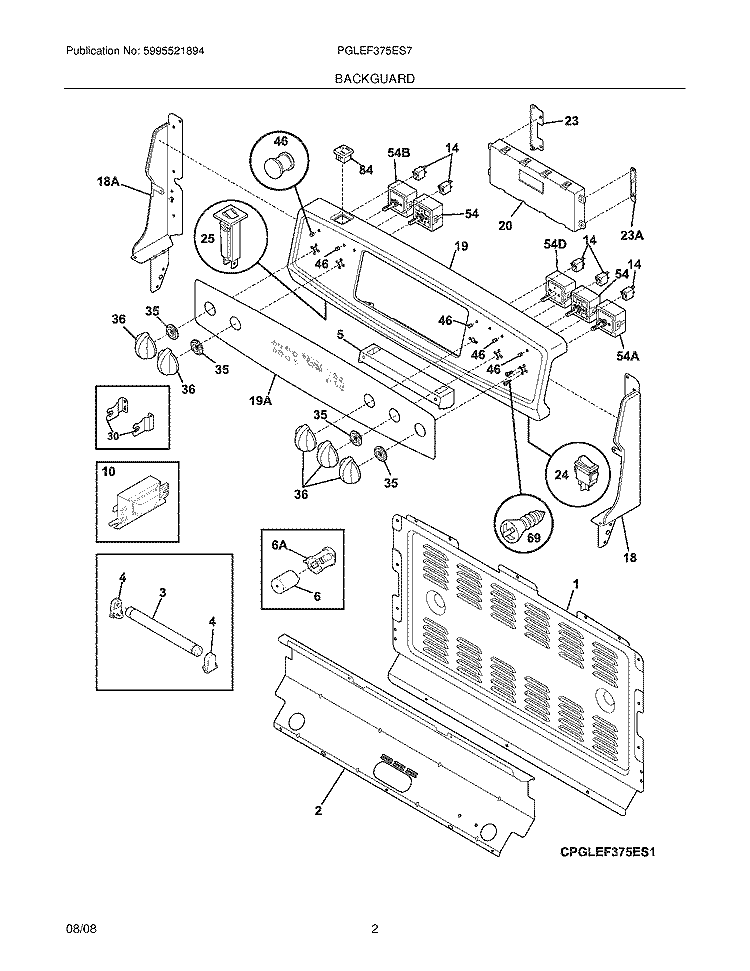 BACKGUARD Diagram and Parts List for PGLEF375ES7  Frigidaire Wall Oven