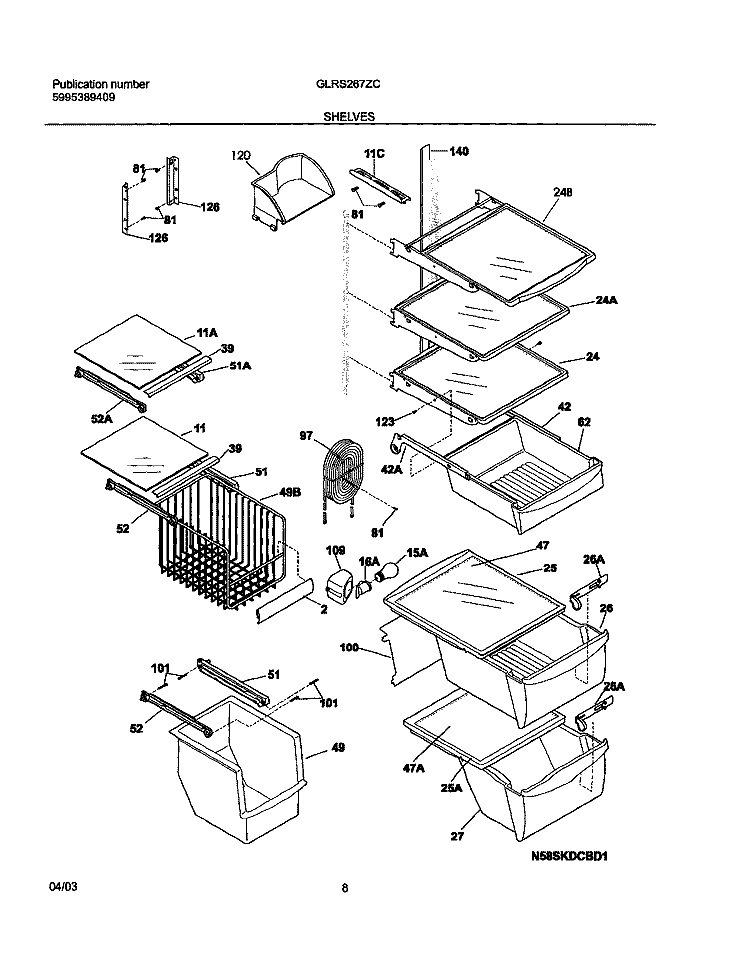 SHELVES Diagram and Parts List for GLRS267ZCB0  Frigidaire Refrigerator