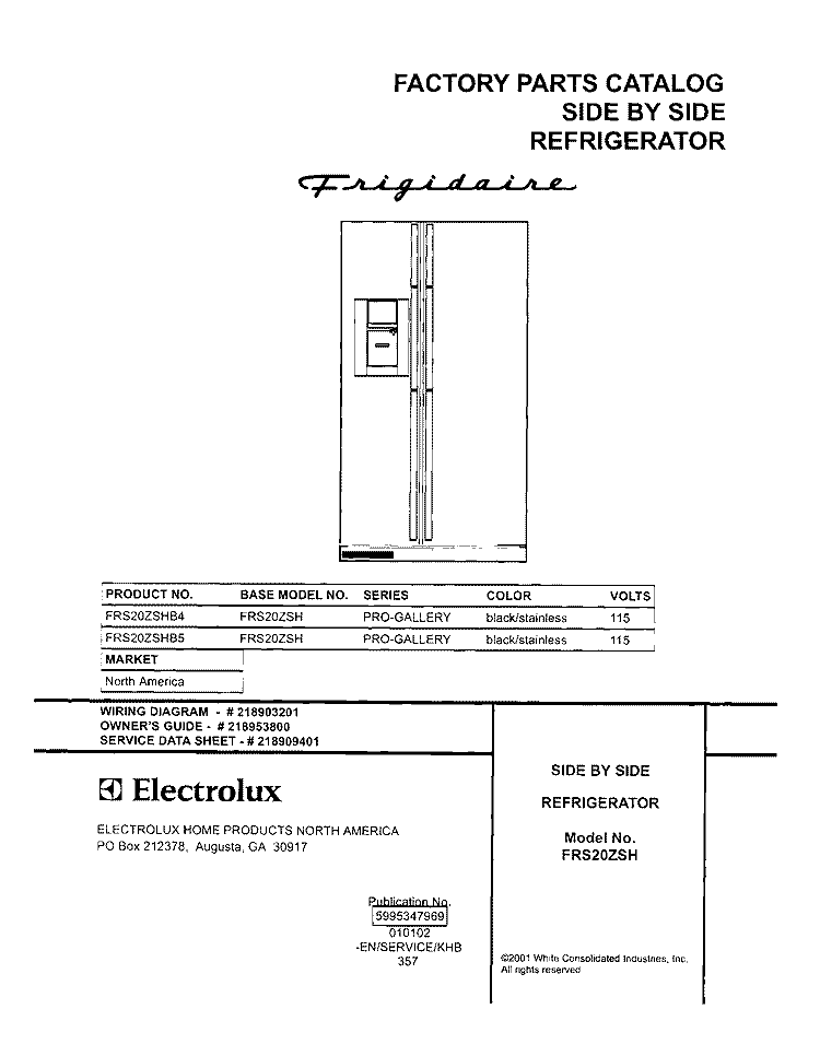 COVER Diagram and Parts List for FRS20ZSHB4  Frigidaire Refrigerator