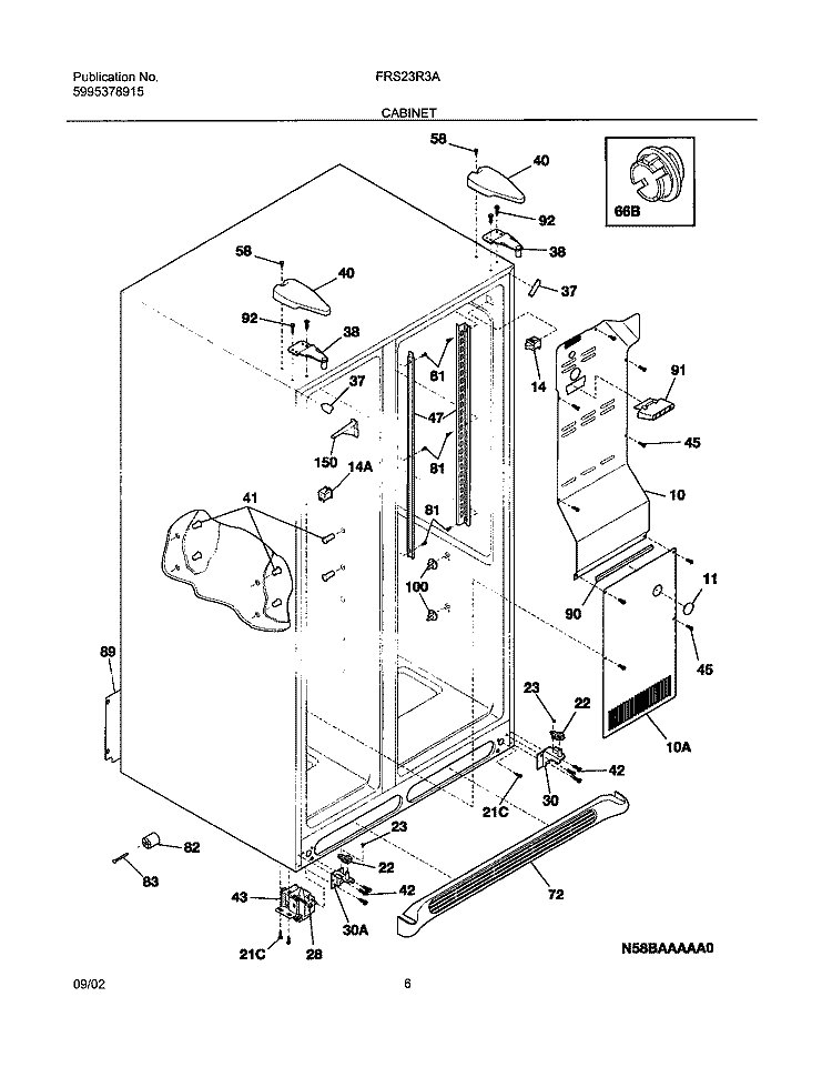 CABINET Diagram and Parts List for FRS23R3AW0  Frigidaire Refrigerator