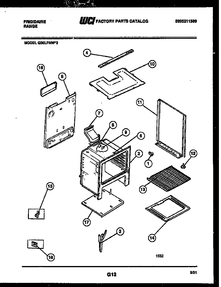 BODY PARTS Diagram and Parts List for G30LPNL2  Frigidaire Range