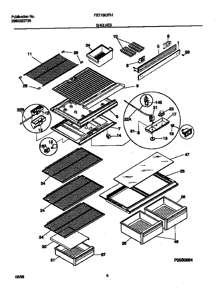 SHELVES Diagram and Parts List for FRT18IDRHW0  Frigidaire Refrigerator
