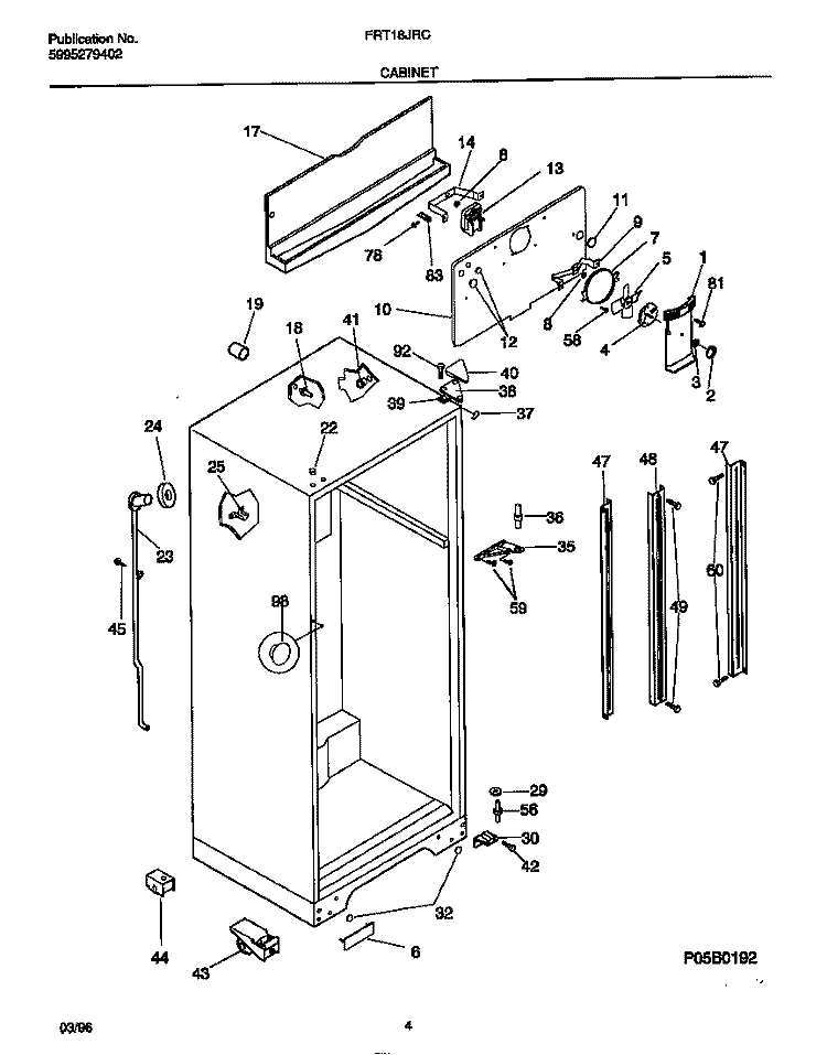 CABINET Diagram and Parts List for FRT18JRCW1  Frigidaire Refrigerator