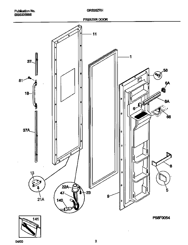 FREEZER DOOR Diagram and Parts List for GRS26ZRHW3  Gibson Refrigerator