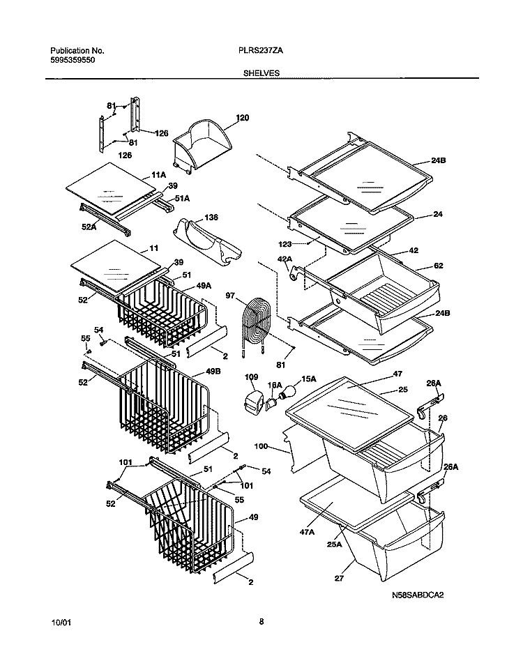 SHELVES Diagram and Parts List for PLRS237ZAB1  Frigidaire Refrigerator