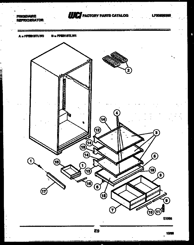 SHELVES AND SUPPORTS Diagram and Parts List for FPES18TLF1  Frigidaire Refrigerator