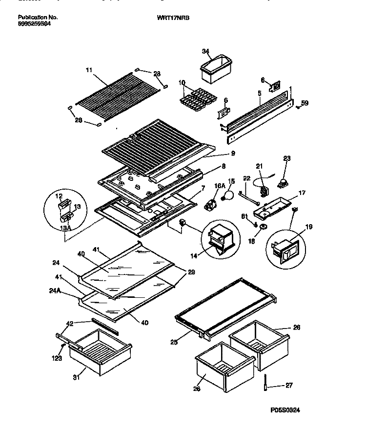 SHELVES, CONTROLS, DIVIDER, MULLION Diagram and Parts List for WRT17NRBD2  Frigidaire Refrigerator