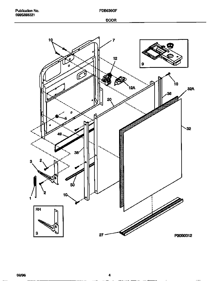 DOOR Diagram and Parts List for FDB636GFR0  Frigidaire Dishwasher
