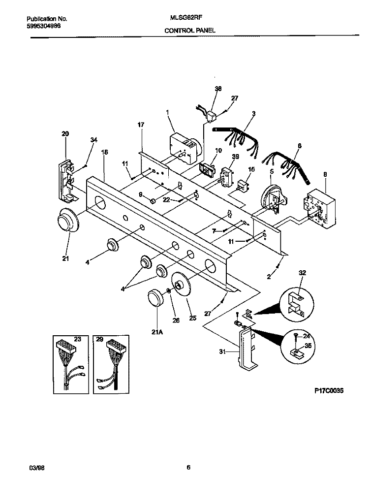 CONTROL PANEL Diagram and Parts List for MLSG62RFW0  Frigidaire Washer Dryer Combo
