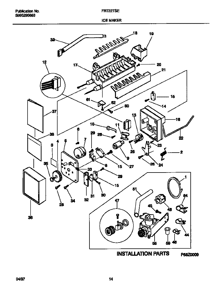 ICE MAKER Diagram and Parts List for FRT22TSEW1  Frigidaire Refrigerator