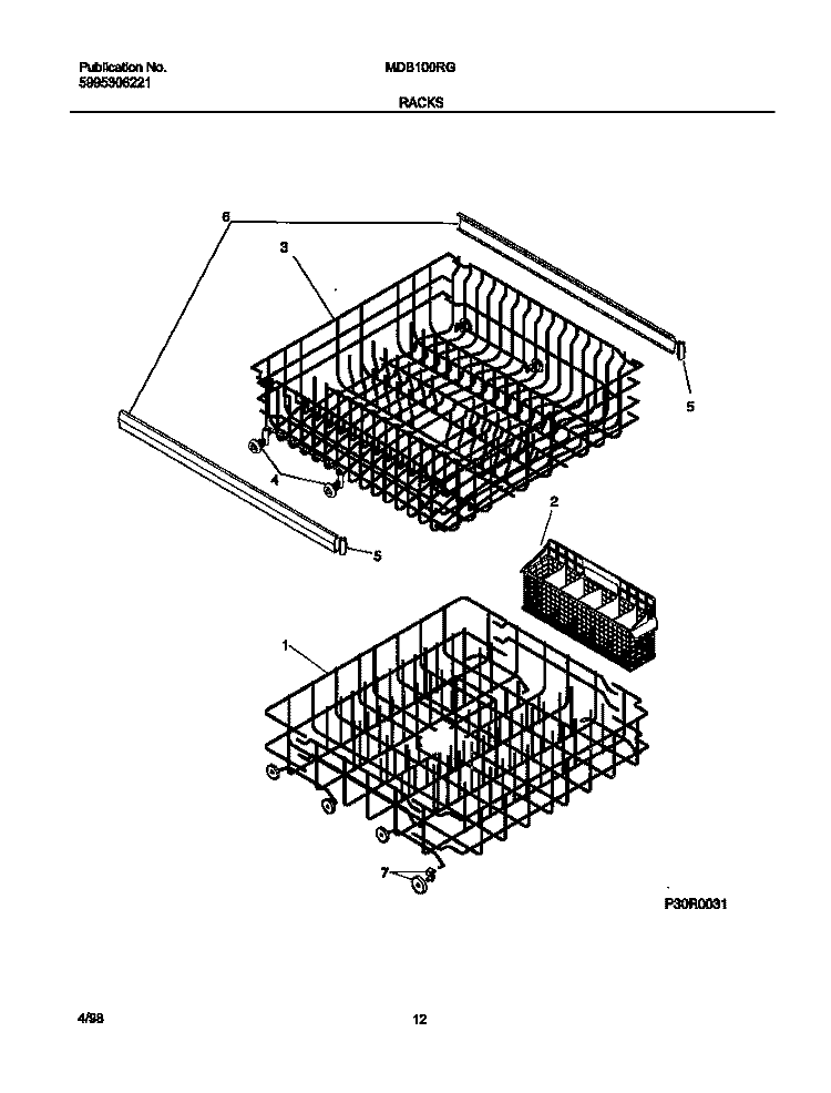 RACKS Diagram and Parts List for MDB100RGW0  Frigidaire Dishwasher