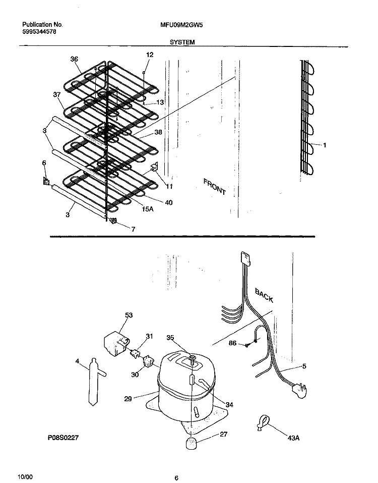 SYSTEM Diagram and Parts List for MFU09M2GW5  Frigidaire Freezer