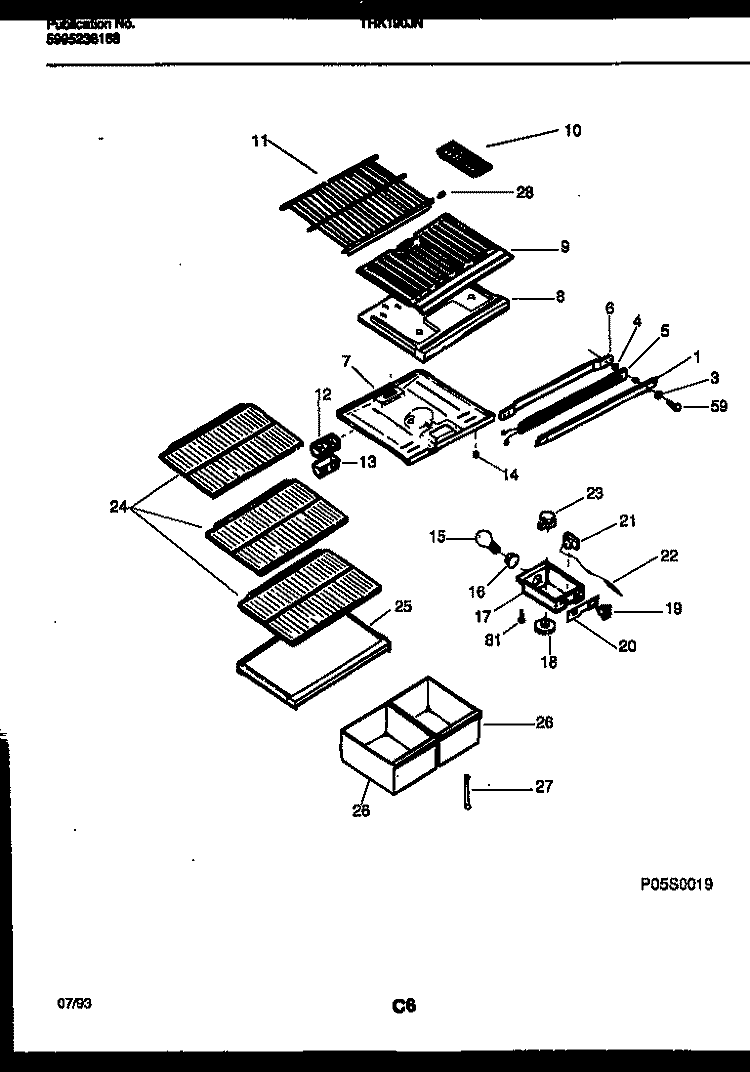 SHELVES AND SUPPORTS Diagram and Parts List for THK190JN2W  Kelvinator Refrigerator